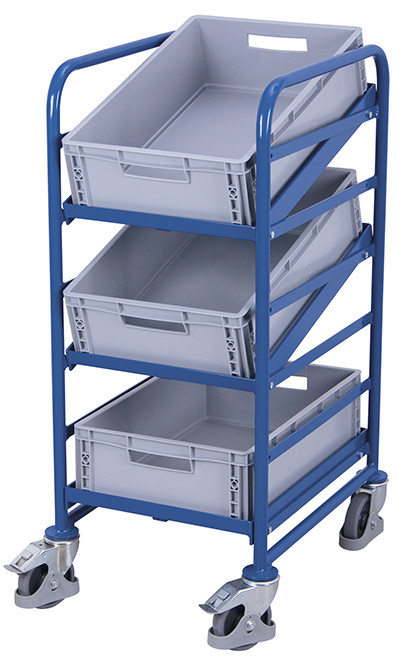 Euro container trolley with 3 plastic crates