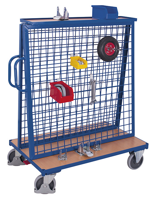 Workpiece trolley with top shelf