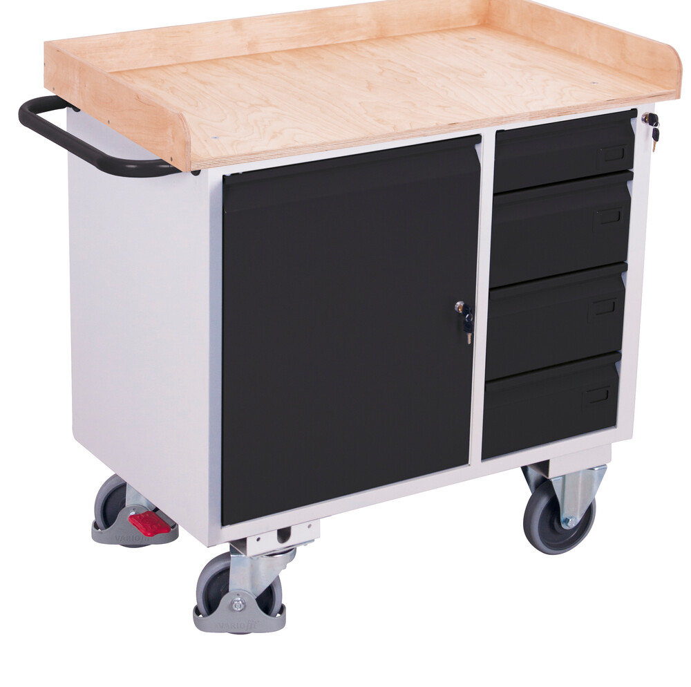 Workshop trolley with 4 drawers and edge