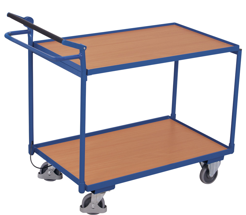 Table trolley with2 load surfaces and dead man’s brake