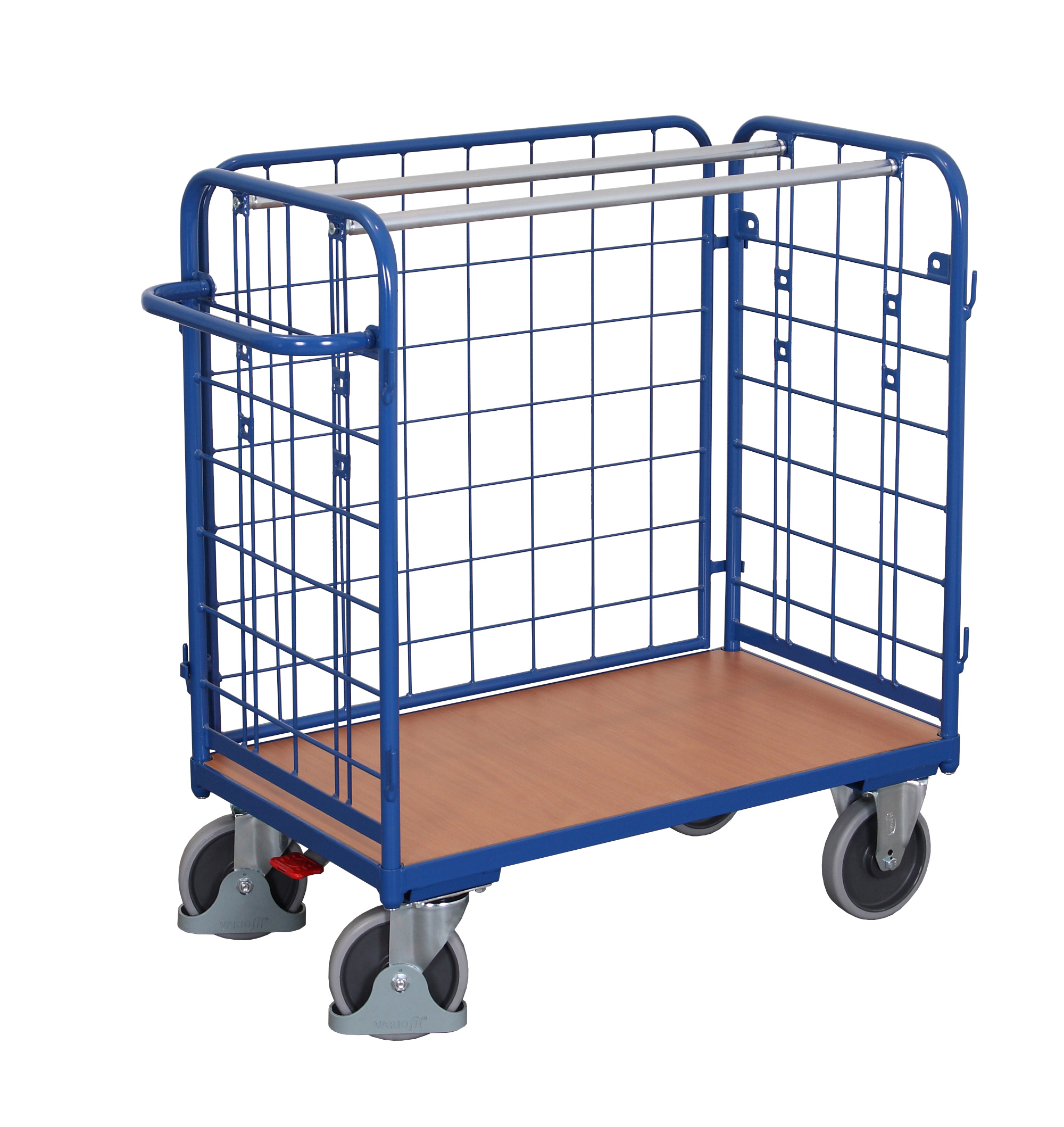 Chariot grillagé bas pour colis avec 3 parois