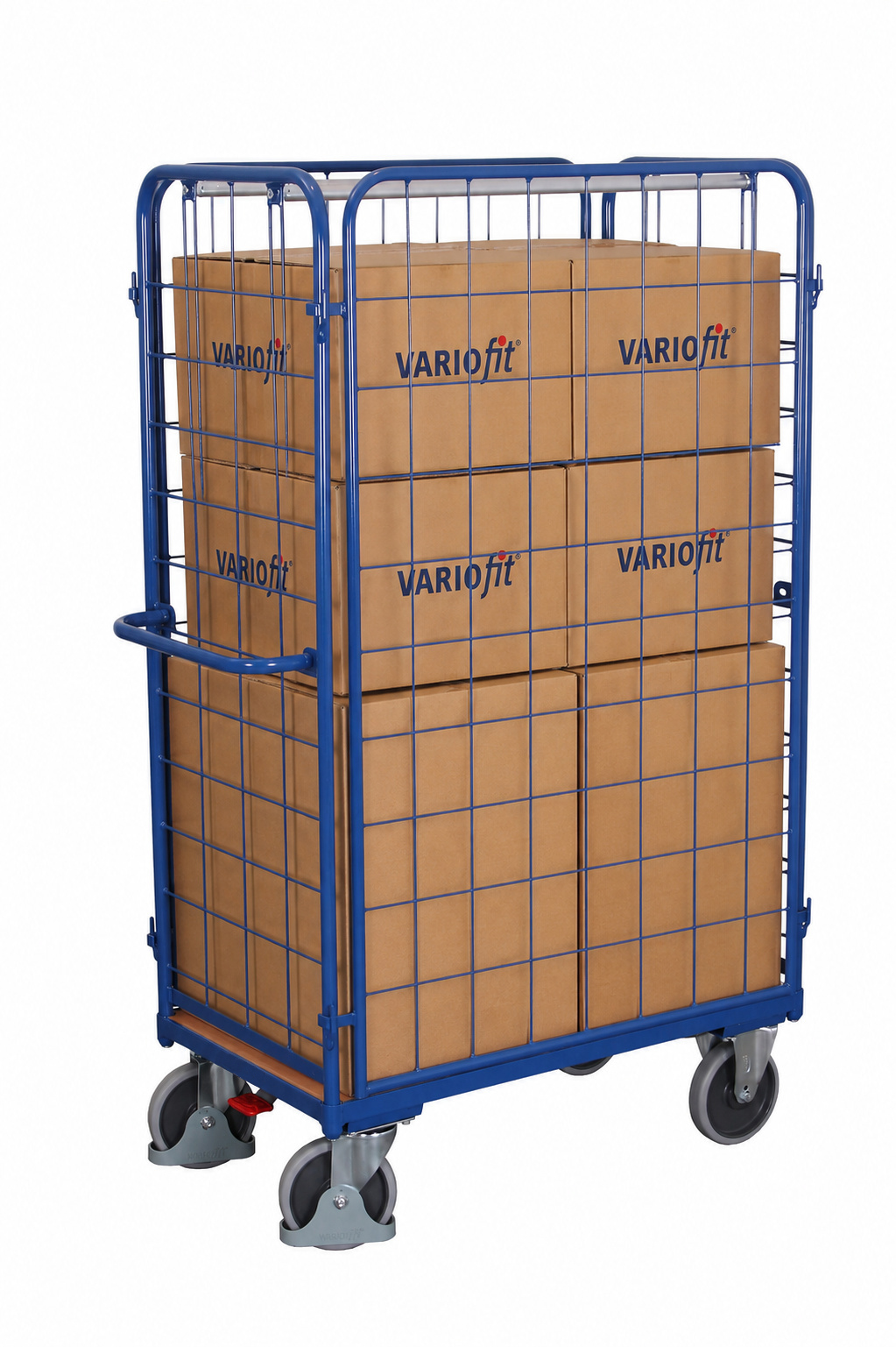 Chariot grillagé haut pour colis avec 4 parois