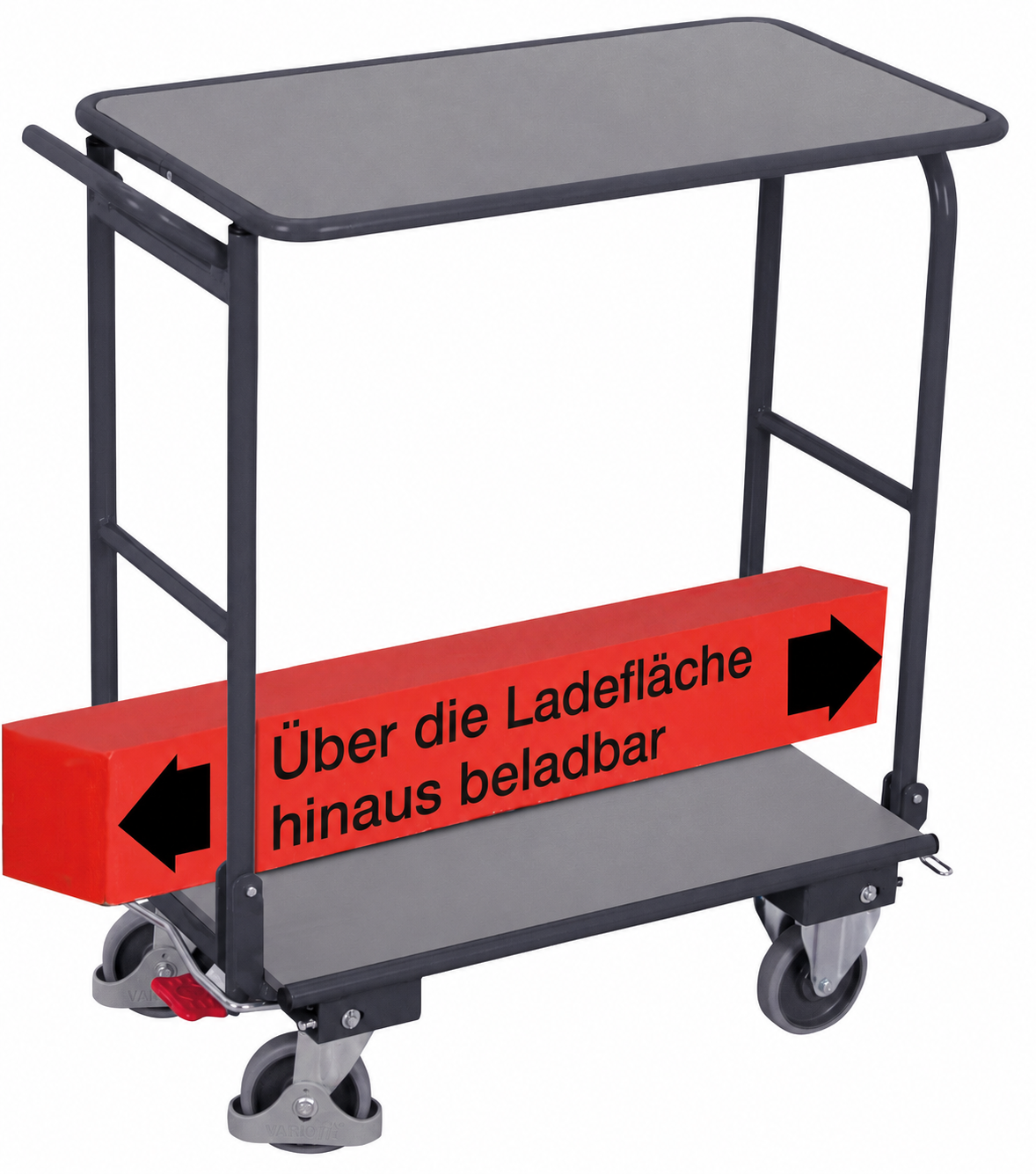 Folding push bar trolley with 2 shelves