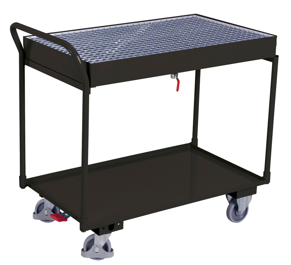 Table trolley with 2 load surfaces and galvanised grating