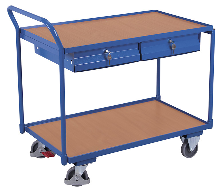 Table trolley with 2 load surfaces and 2 drawers