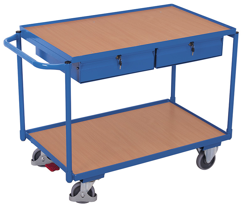 Table trolley with 2 load surfaces and 2 drawers