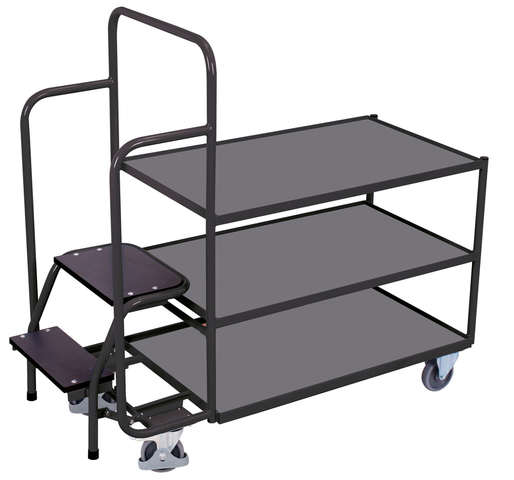 Order-picking trolley with 3 shelves, low