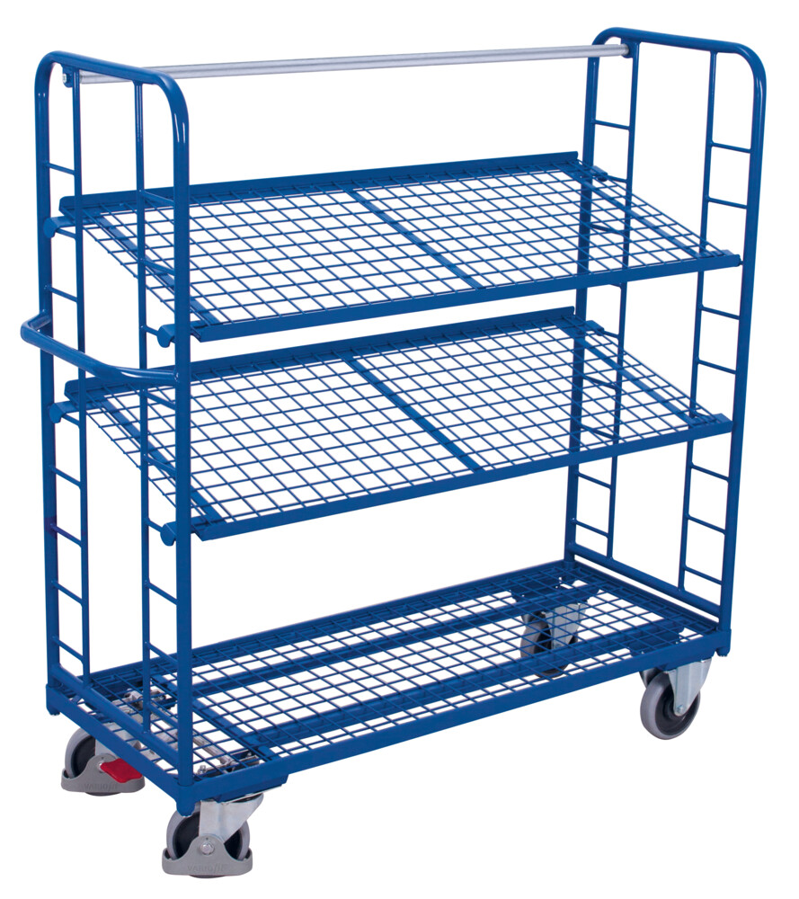 Shelf trolley with 3 mesh shelves