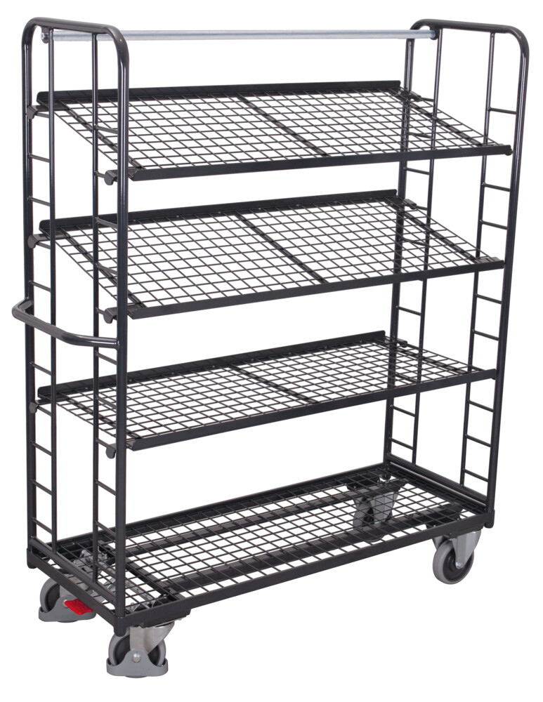 Shelf trolley with 4 mesh shelves