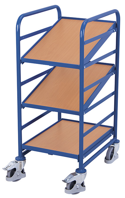 Chariot porte-bacs norme européenne avec 3 plateaux en bois Chariot porte-bacs norme européenne avec 3 plateaux en bois