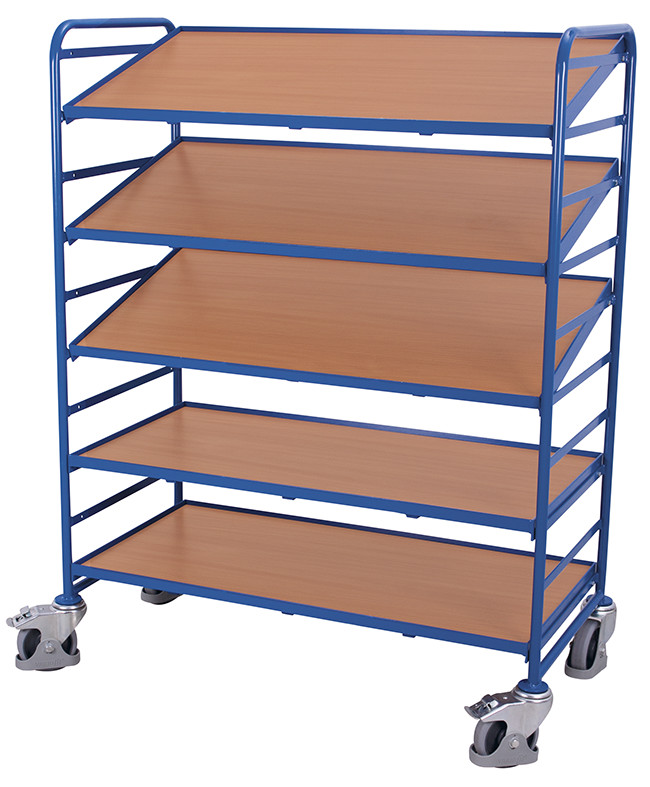 Chariot porte-bacs norem européenne avec 5 plateaux en bois Chariot porte-bacs norem européenne avec 5 plateaux en bois