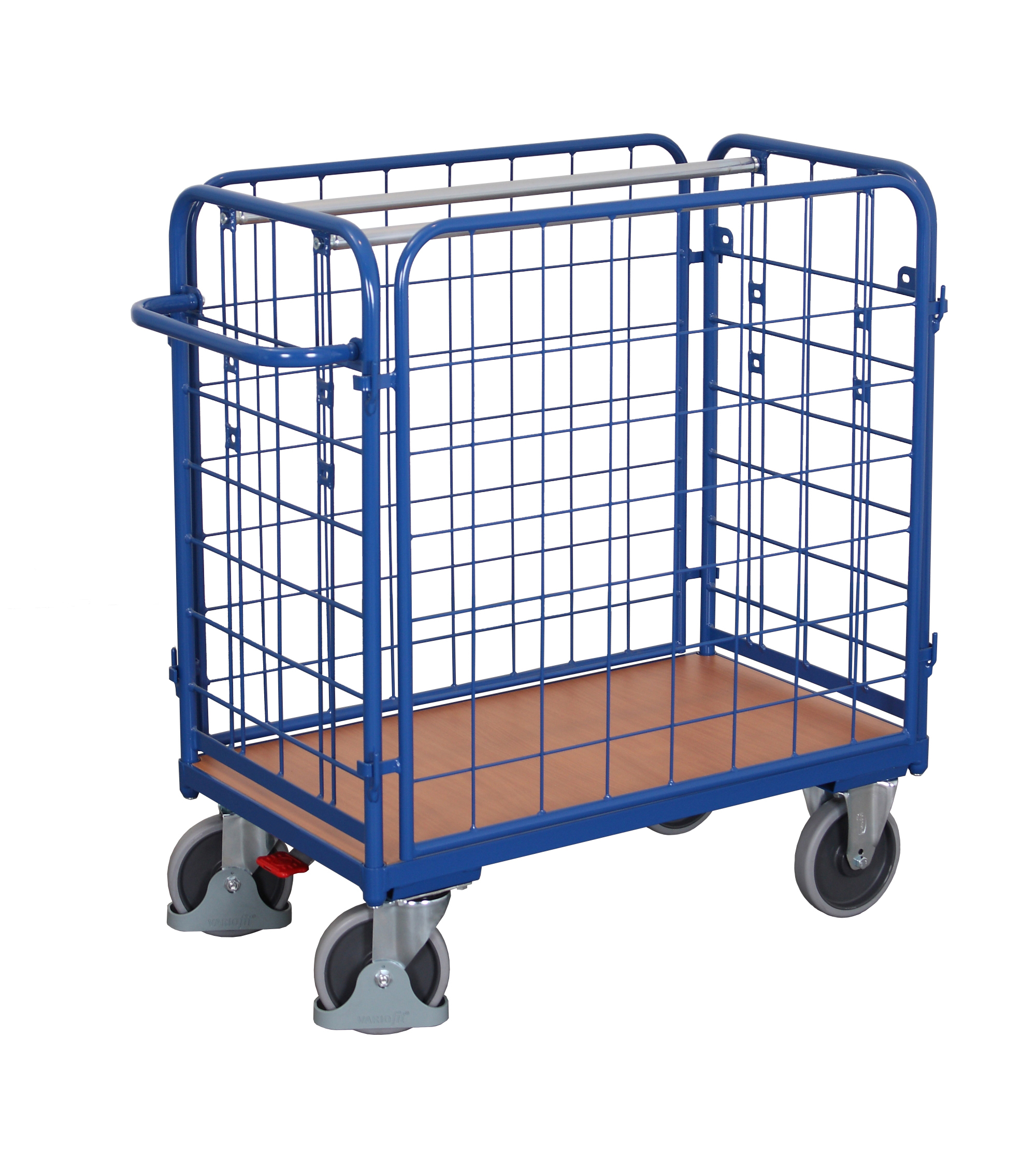 Chariot grillagé bas pour colis avec 4 parois