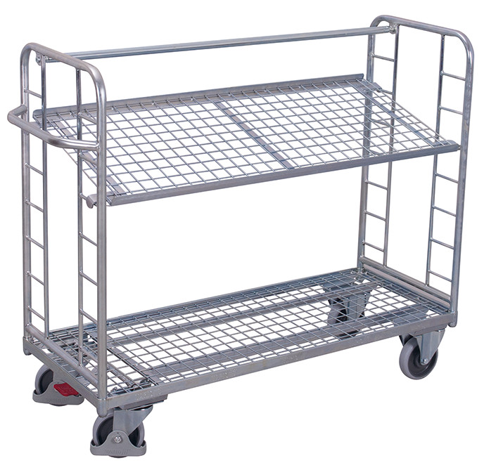 Shelf trolley with 2 mesh shelves, galvanised