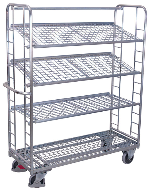 Shelf trolley with 4 mesh shelves, galvanised