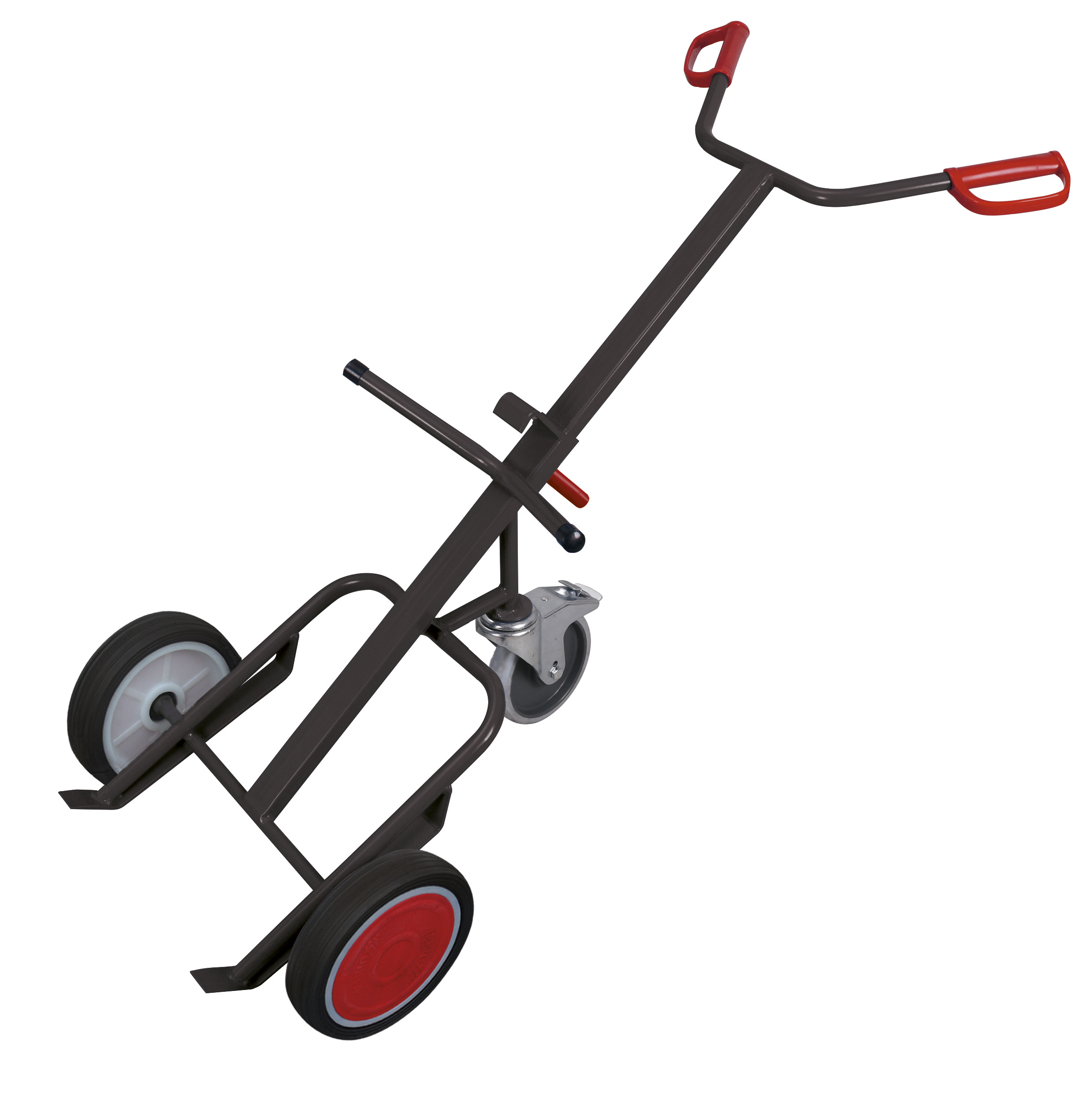 Drum truck with 1 supporting swivel castor with brake