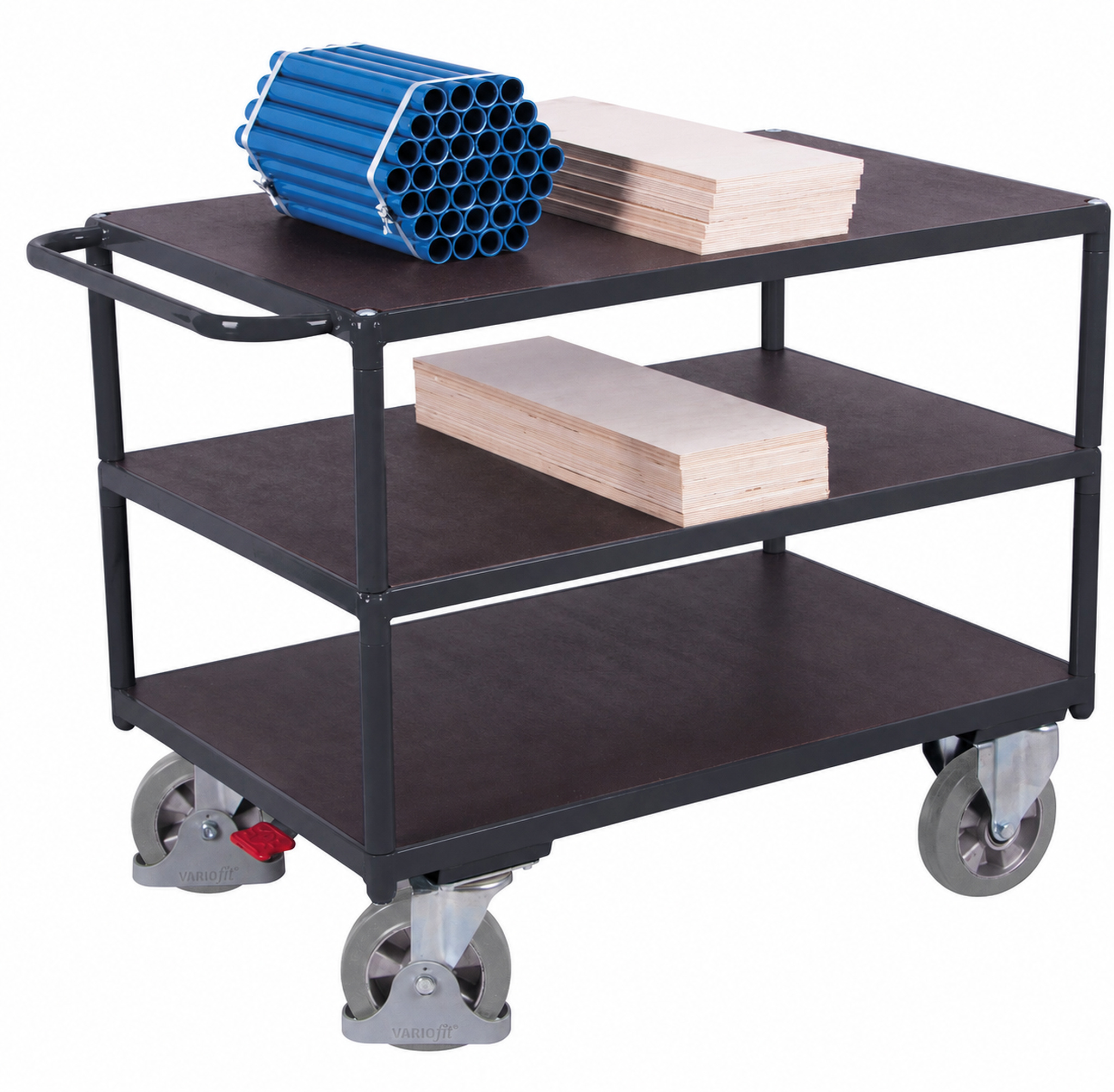 Heavy-duty table trolley with 3 load surfaces
