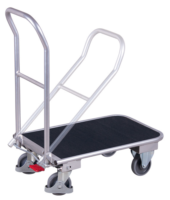 Aluminium folding push bar trolley with grooved rubber mat