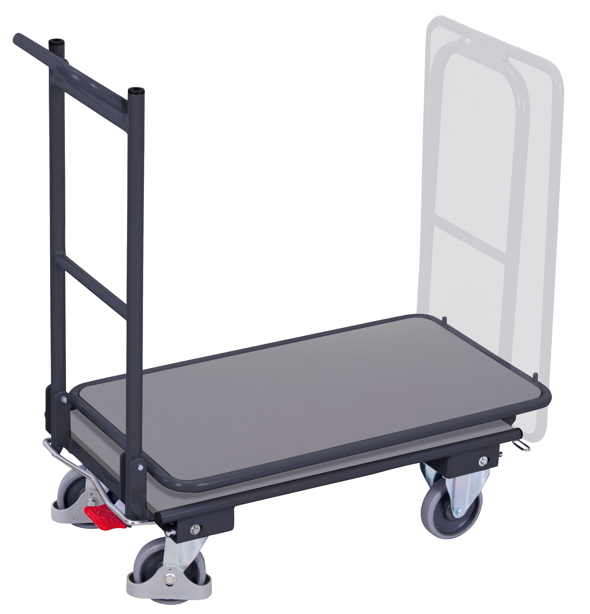 Folding push bar trolley with 2 shelves