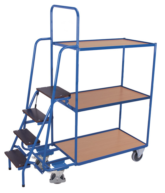 Order-picking trolley with 3 shelves, high