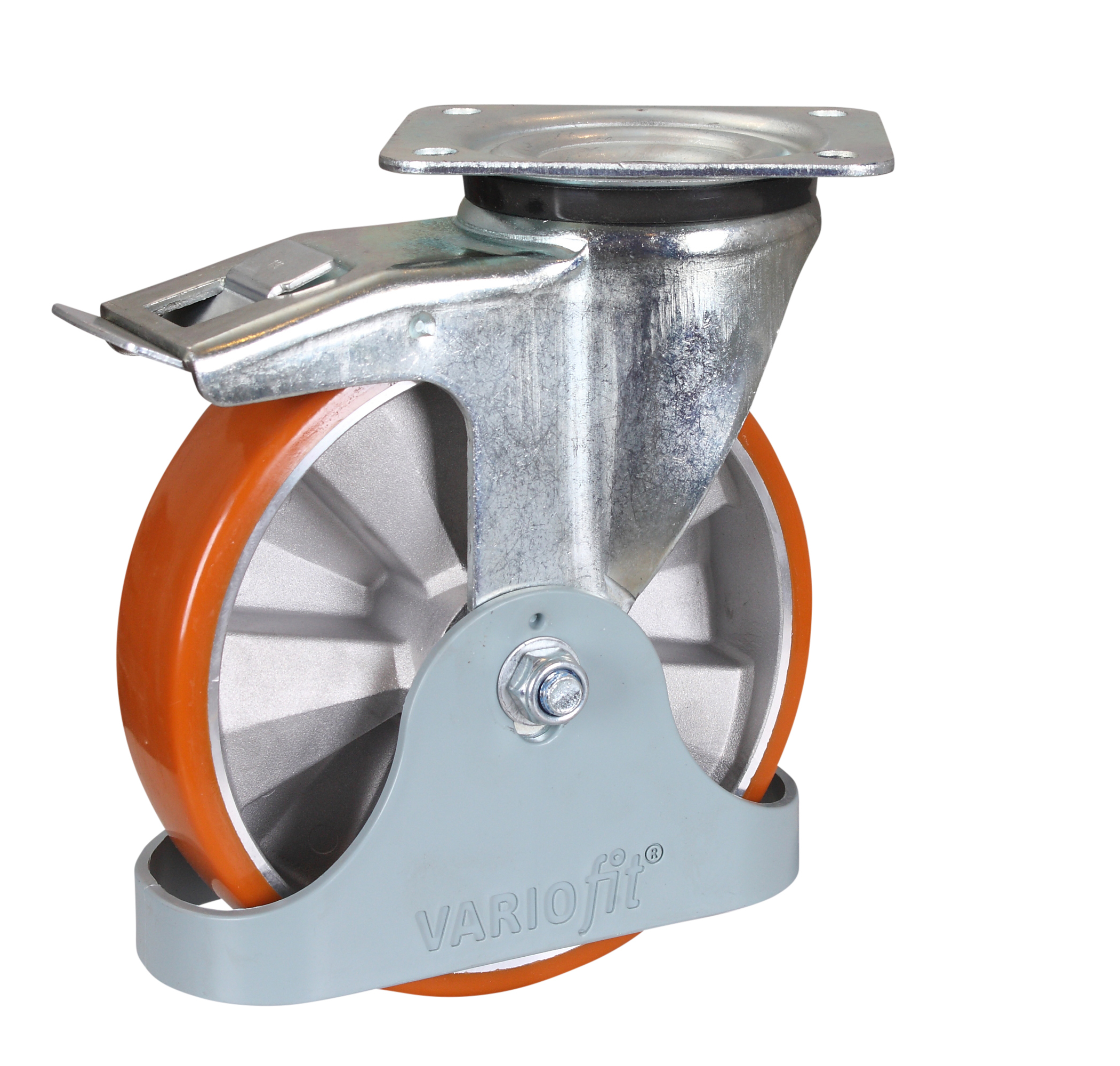 Roulette pivotante avec frein 92° Shore A