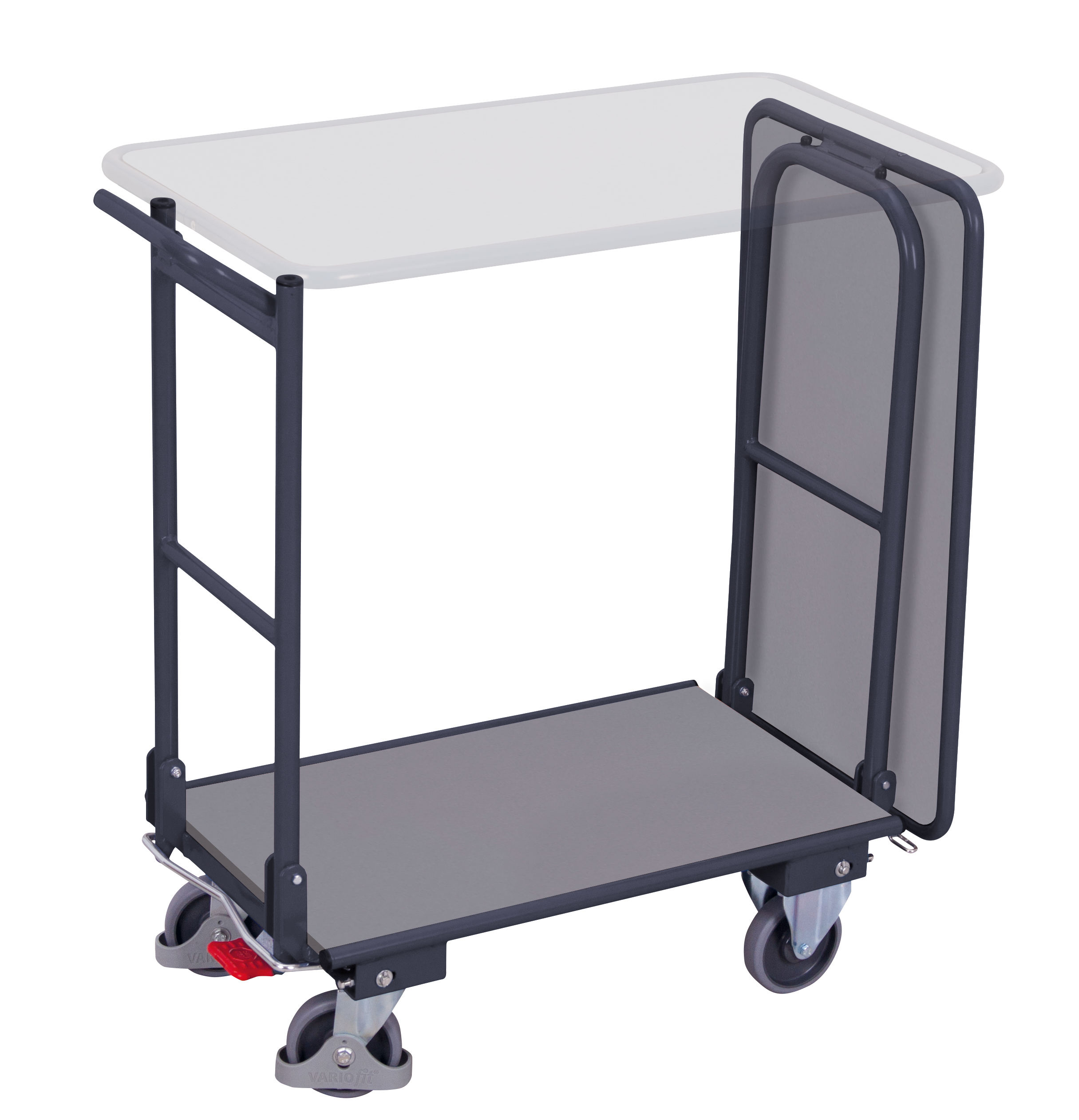 Folding push bar trolley with 2 shelves