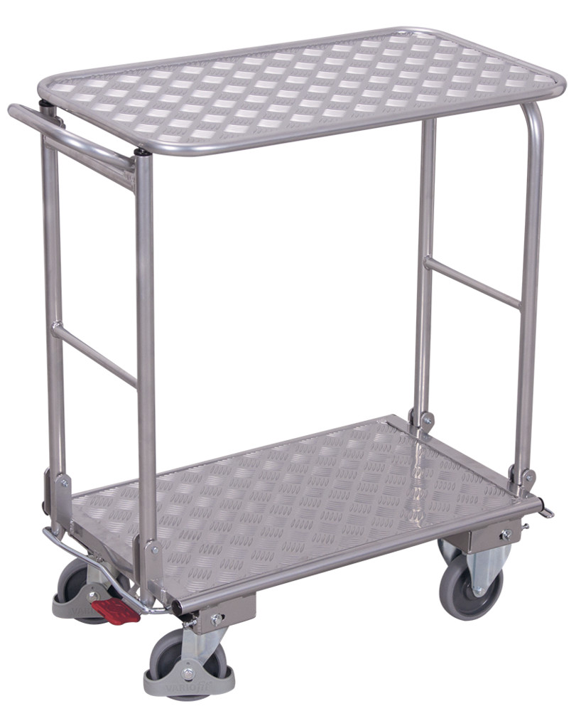 Chariot en aluminium dossier repliable à 2 étagères Chariot en aluminium dossier repliable à 2 étagères