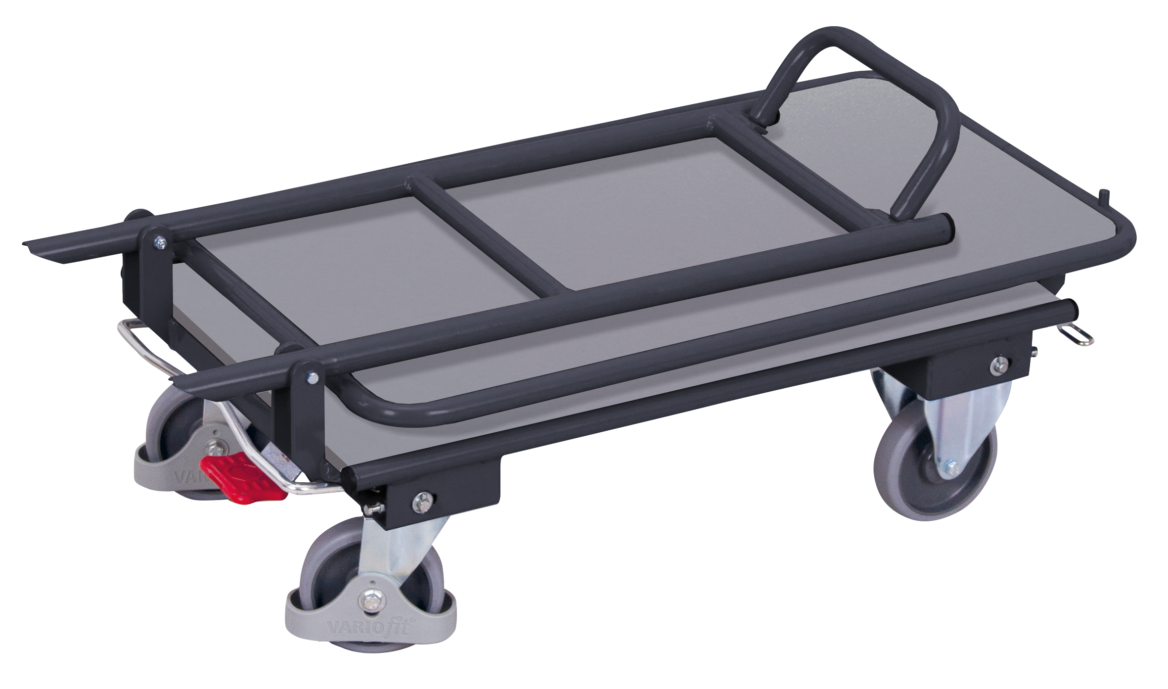 Folding push bar trolley with 2 shelves