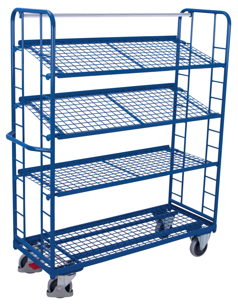 Shelf trolley with 4 mesh shelves