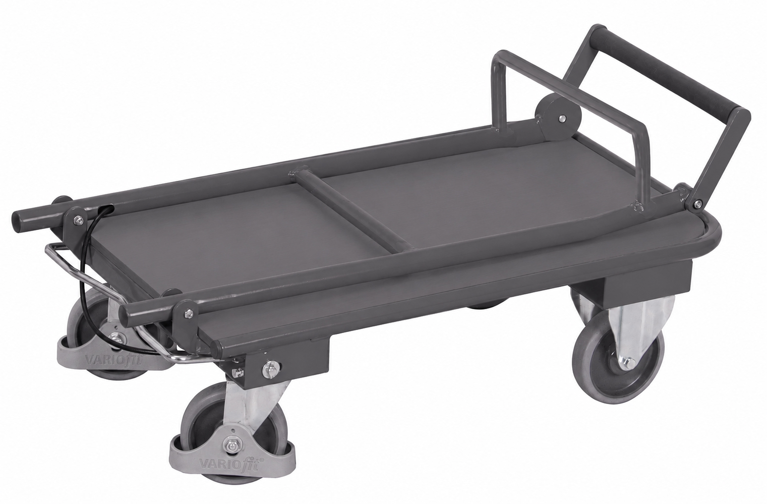 Folding push bar trolley with dead man’s brake