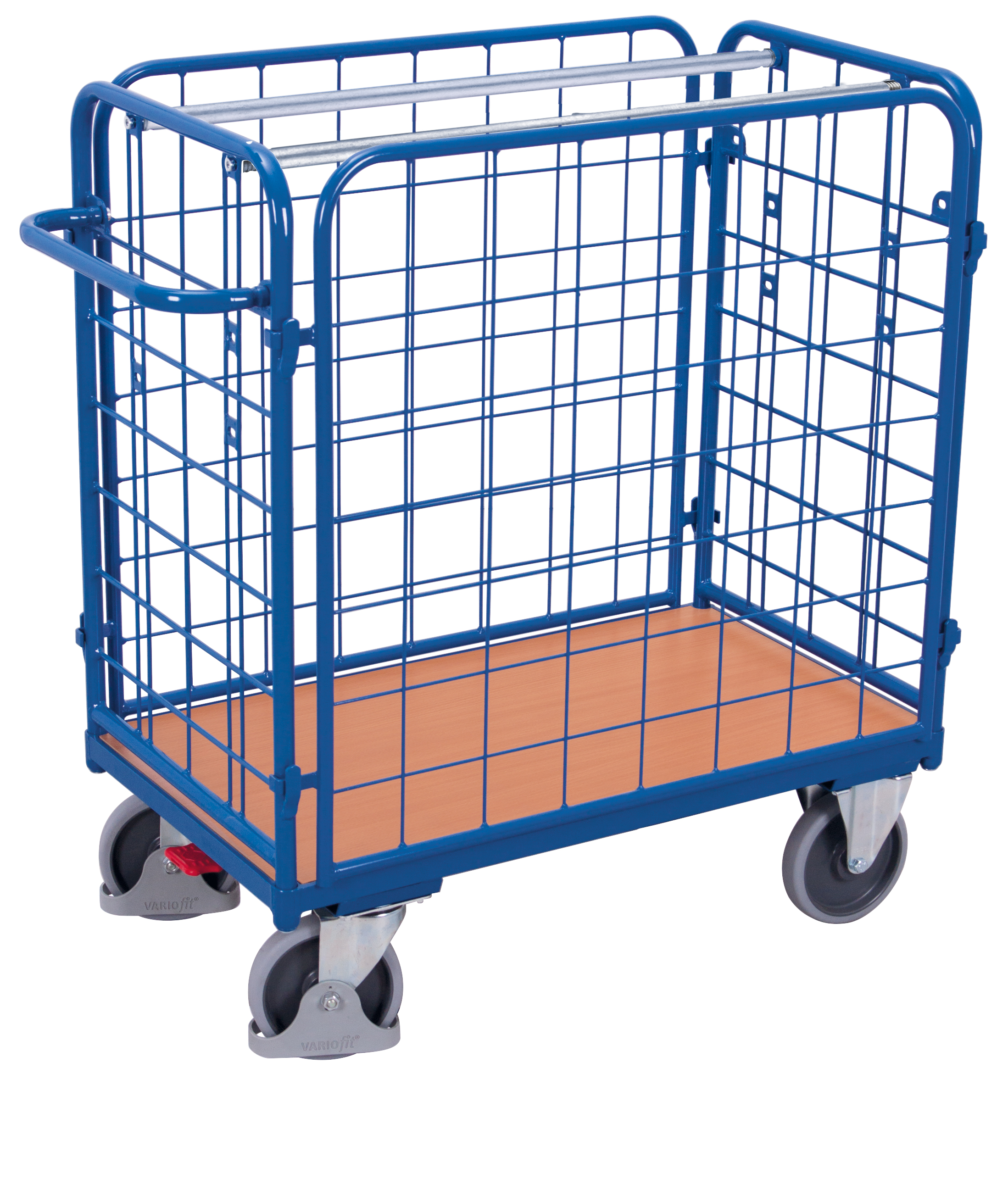 Chariot grillagé bas pour colis avec 4 parois