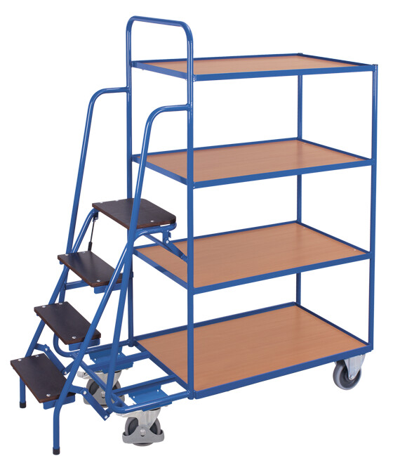 Order-picking trolley with 4 shelves, high