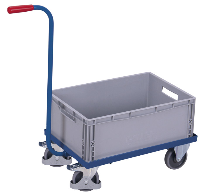 Push-handle dolly with plastic crate