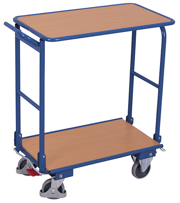 Folding push bar trolley with 2 shelves