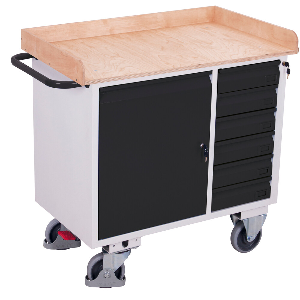 Workshop trolley with 6 drawers and edge