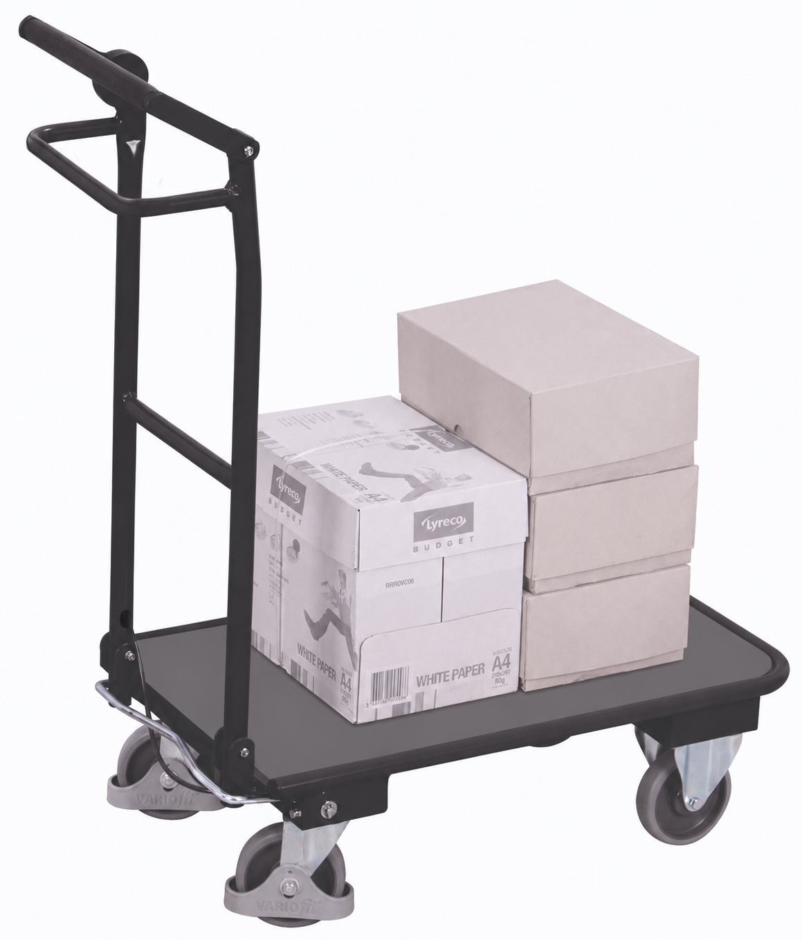 Folding push bar trolley with dead man’s brake