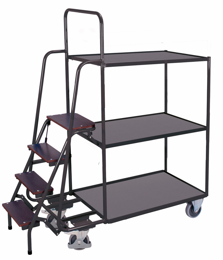 Order-picking trolley with 3 shelves, high