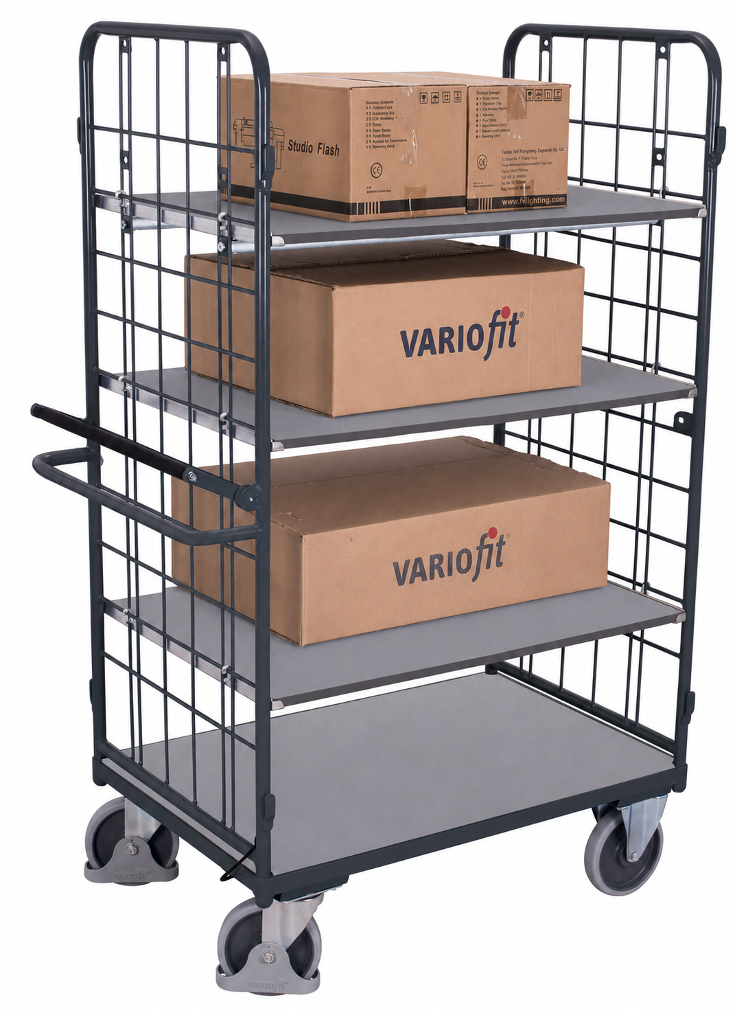Shelf trolley, high with dead man’s brake