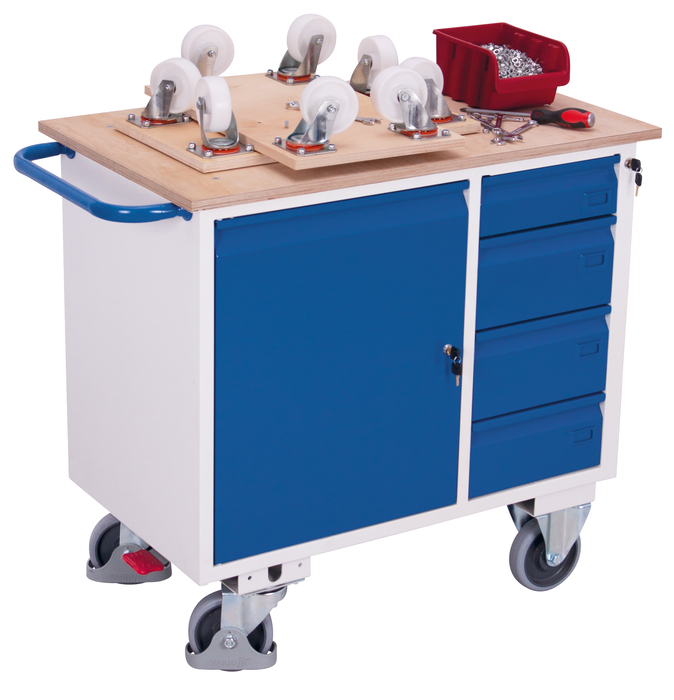 Workshop trolley with 4 drawers
