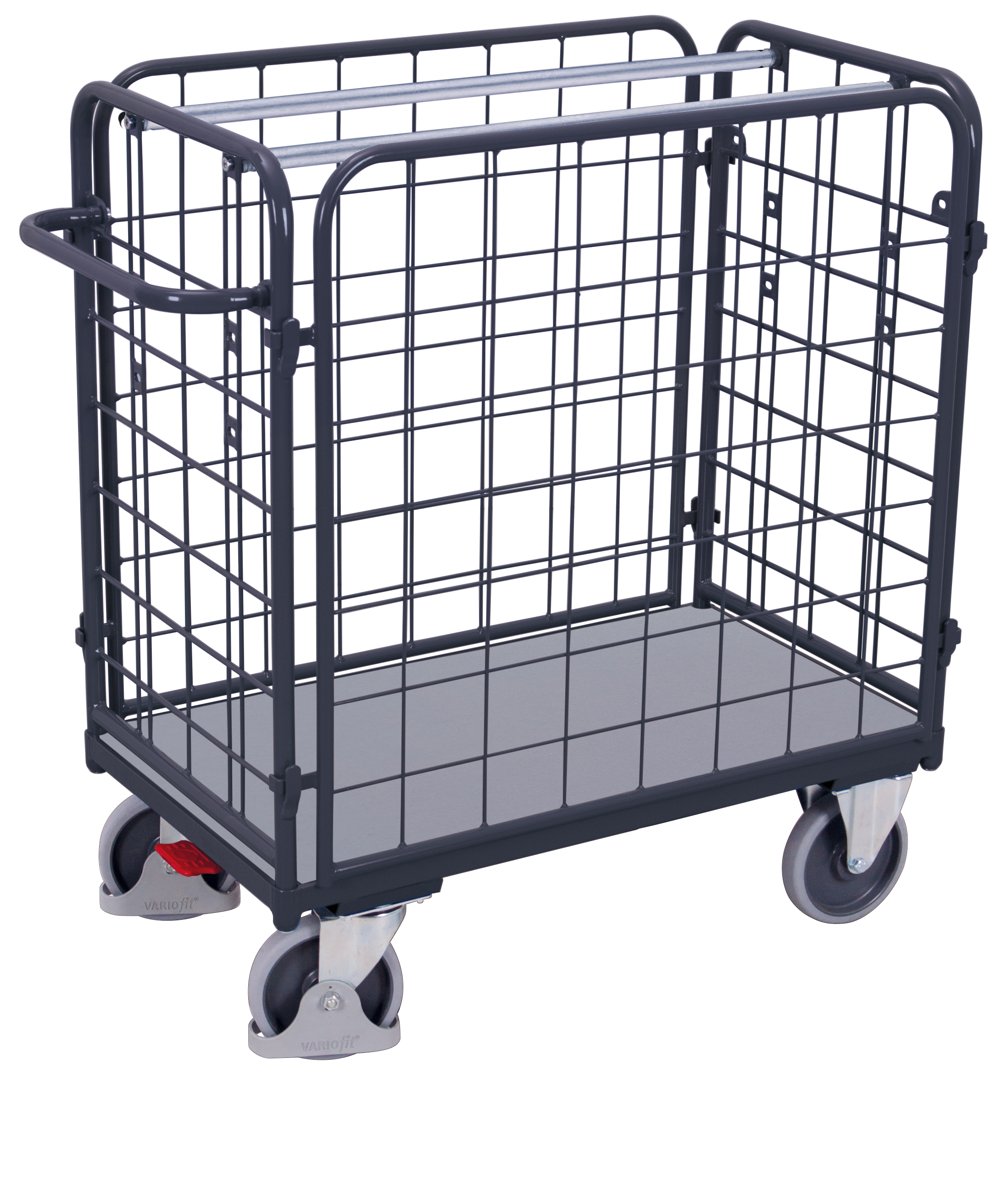 Chariot grillagé bas pour colis avec 4 parois